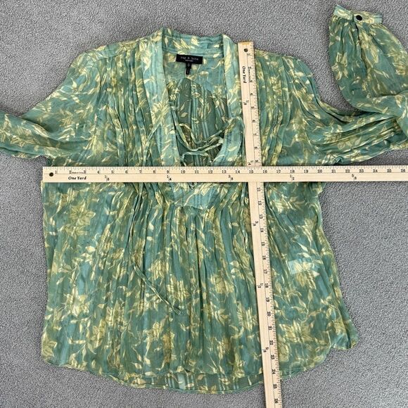 Rag & Bone Sachi Pleated Floral Print Sheer‎ Blouse Sage Green Small - Picture 15 of 16